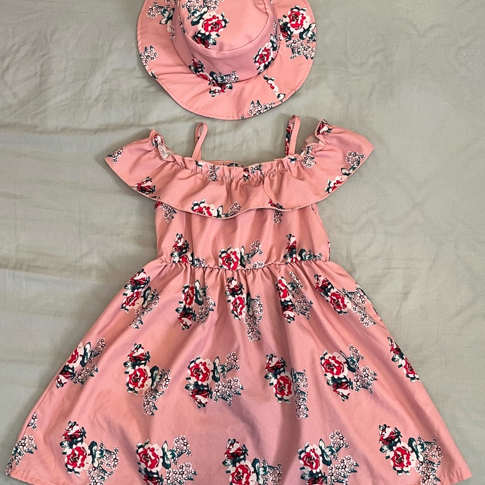 Floral Pink Dress with Matching Hat